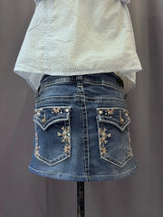 Dark Wash Contrast Stitch Denim Skirt 3