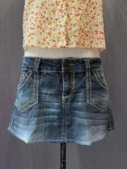 Dark Wash Contrast Stitch Denim Skirt 1