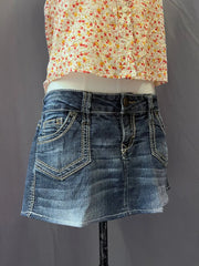 Dark Wash Contrast Stitch Denim Skirt 3