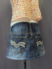 Dark Wash Contrast Stitch Denim Skirt 4