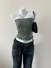 Ditsy Floral Dark Green Reworked Tube Top 1