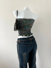 Ditsy Floral Dark Green Reworked Tube Top 2