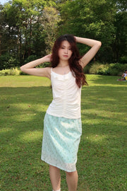 Ditsy Floral Green Midi Skirt 1