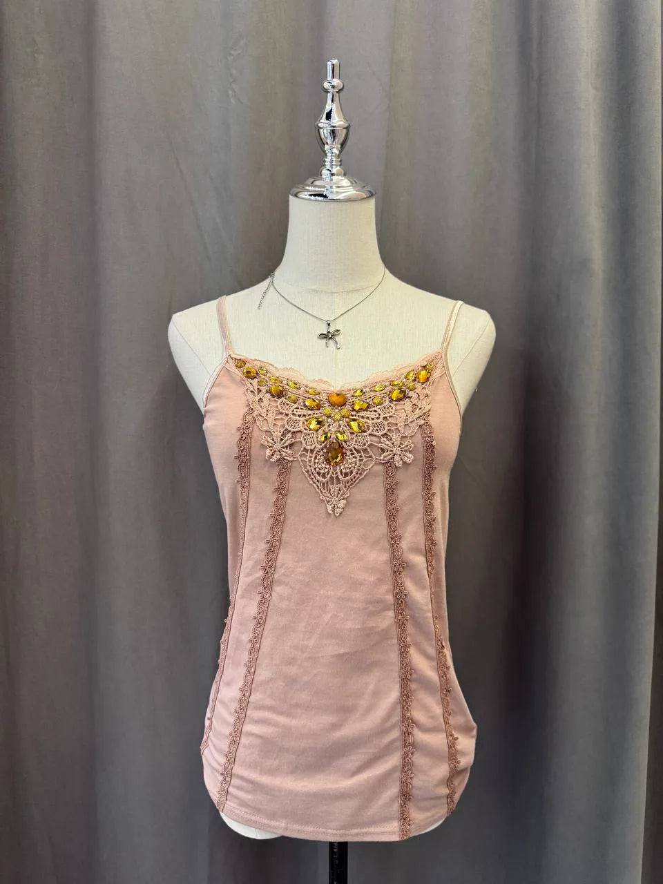 Dusty Pink Beaded with Embroidery Cami 1