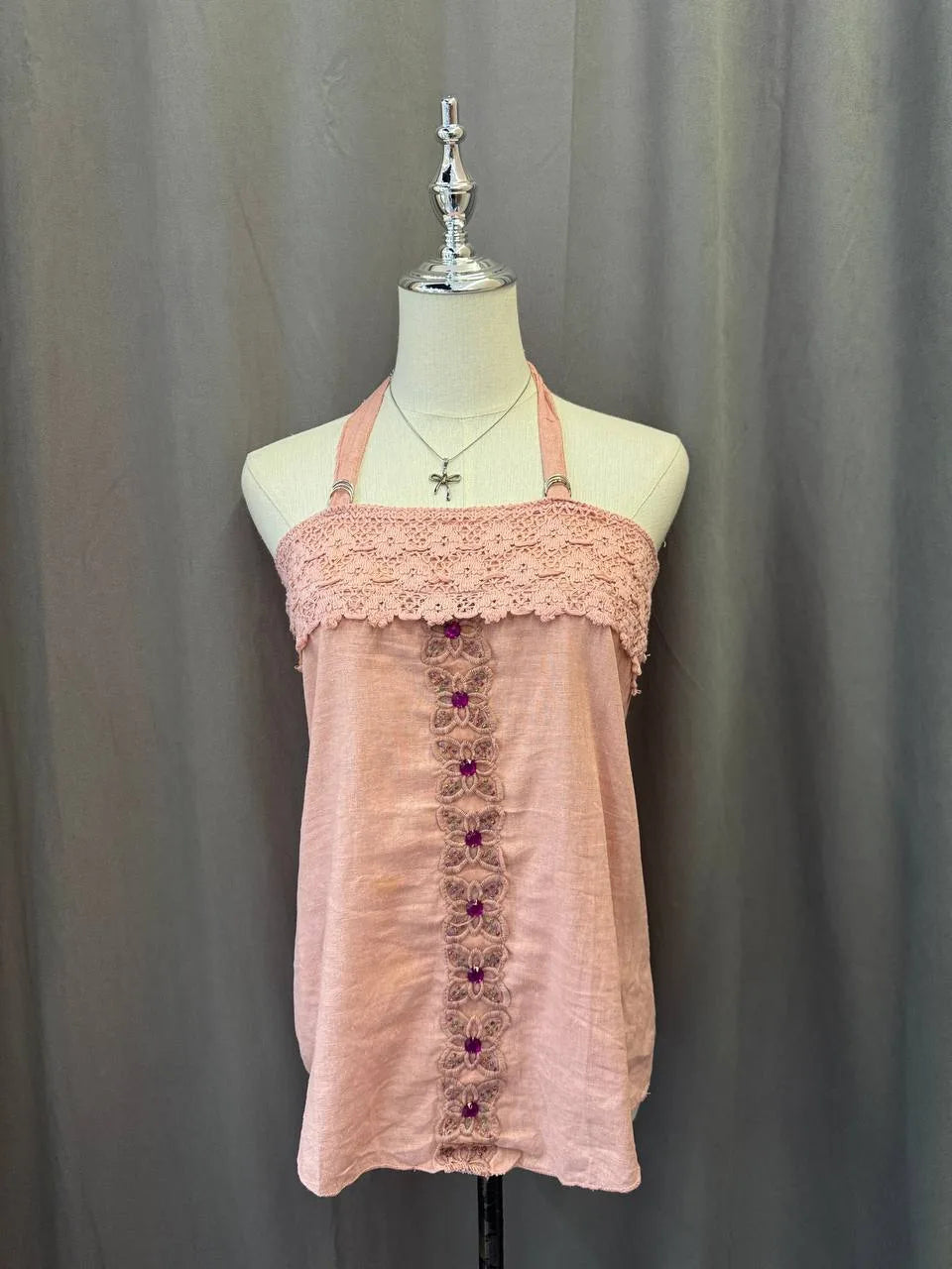Dusty Pink Embroidered Halter 1