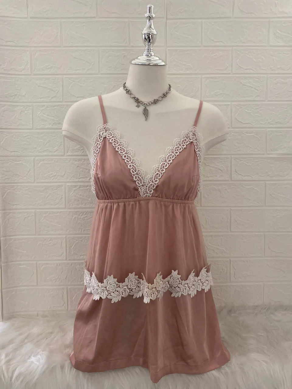 Dusty Pink Lace Trim Babydoll Camis 1