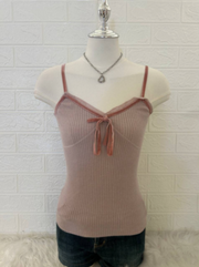 Dusty Pink Ribbed Bow Cami 1