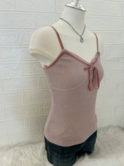 Dusty Pink Ribbed Bow Cami 2
