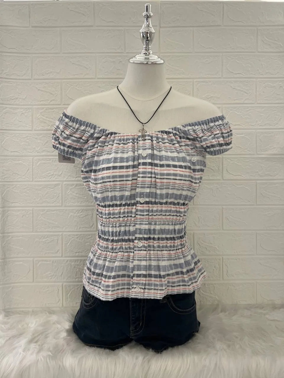 Faded Striped Milkmaid Reworked Blouse 1