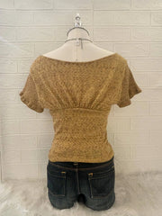 Gold & Brown Knitted Reworked Off-Shoulder Top 2