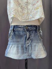Gradient Wash Embroidered Denim Skirt 1