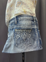 Gradient Wash Embroidered Denim Skirt 2