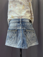 Gradient Wash Embroidered Denim Skirt 3
