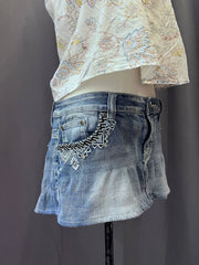 Gradient Wash Embroidered Denim Skirt 4