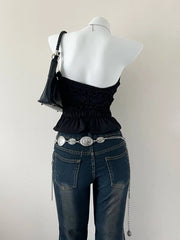 Graphic Black Floral Print Reworked Tube Top 2
