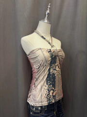 Green and Beige with Pink Florals Reworked Halter 2