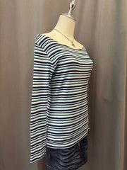 Green and Blue Striped Long Sleeve Off-Shoulder Top 2