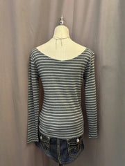 Green and Grey Striped Long Sleeve Off-Shoulder Top 2