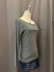 Green and Grey Striped Long Sleeve Off-Shoulder Top 3