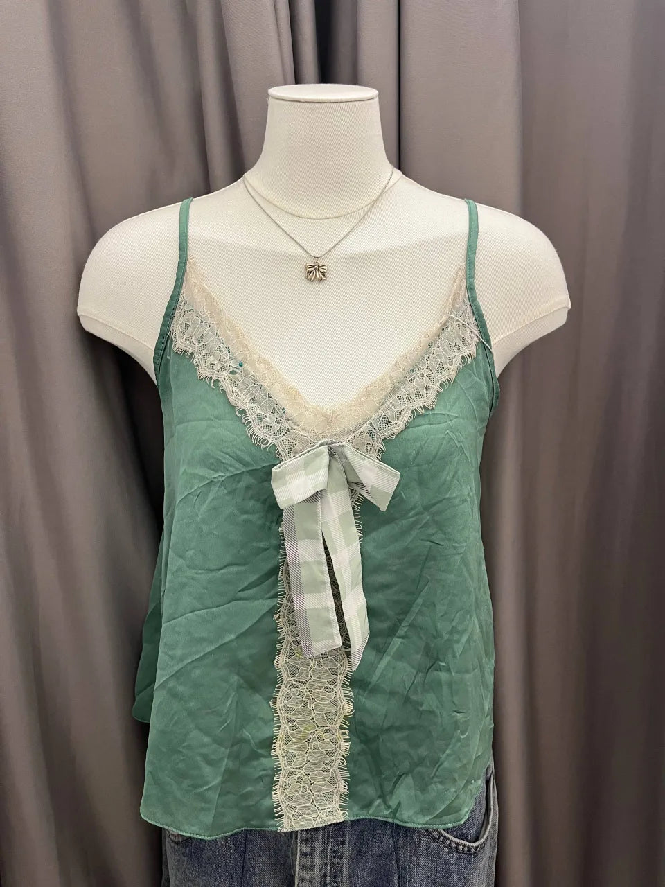 Green Lace Cami with Ribbon 1 — image 1 of 2