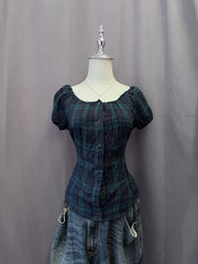 Green Plaid Babydoll Blouse 1