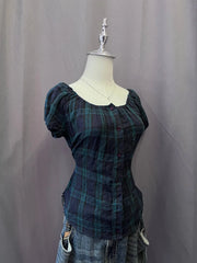 Green Plaid Babydoll Blouse 3