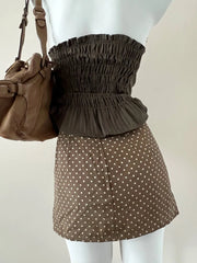 Greenish Brown Polka Dot Mini Skirt 2