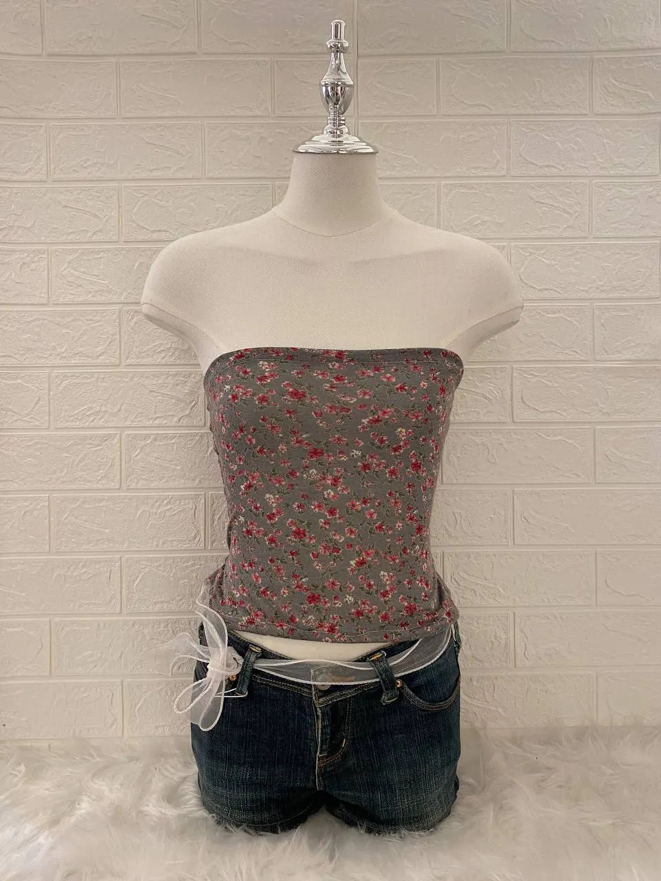 Grey Flower Tube Top 1