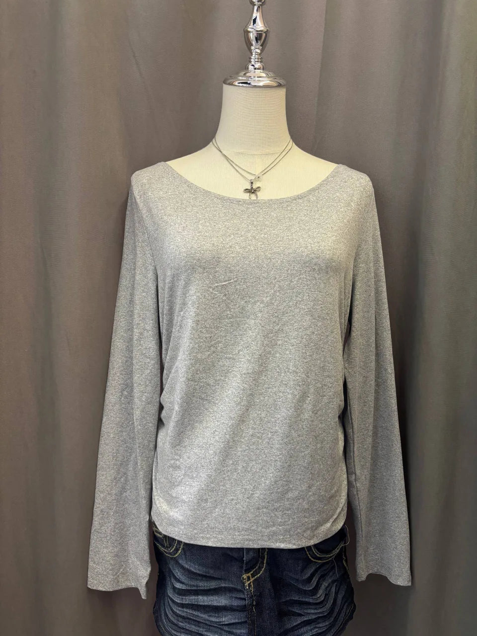 Grey Long Sleeve Off-Shoulder Top 1