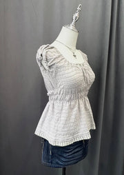 Grey striped reworked milkmaid blouse 2