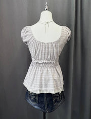 Grey striped reworked milkmaid blouse 3