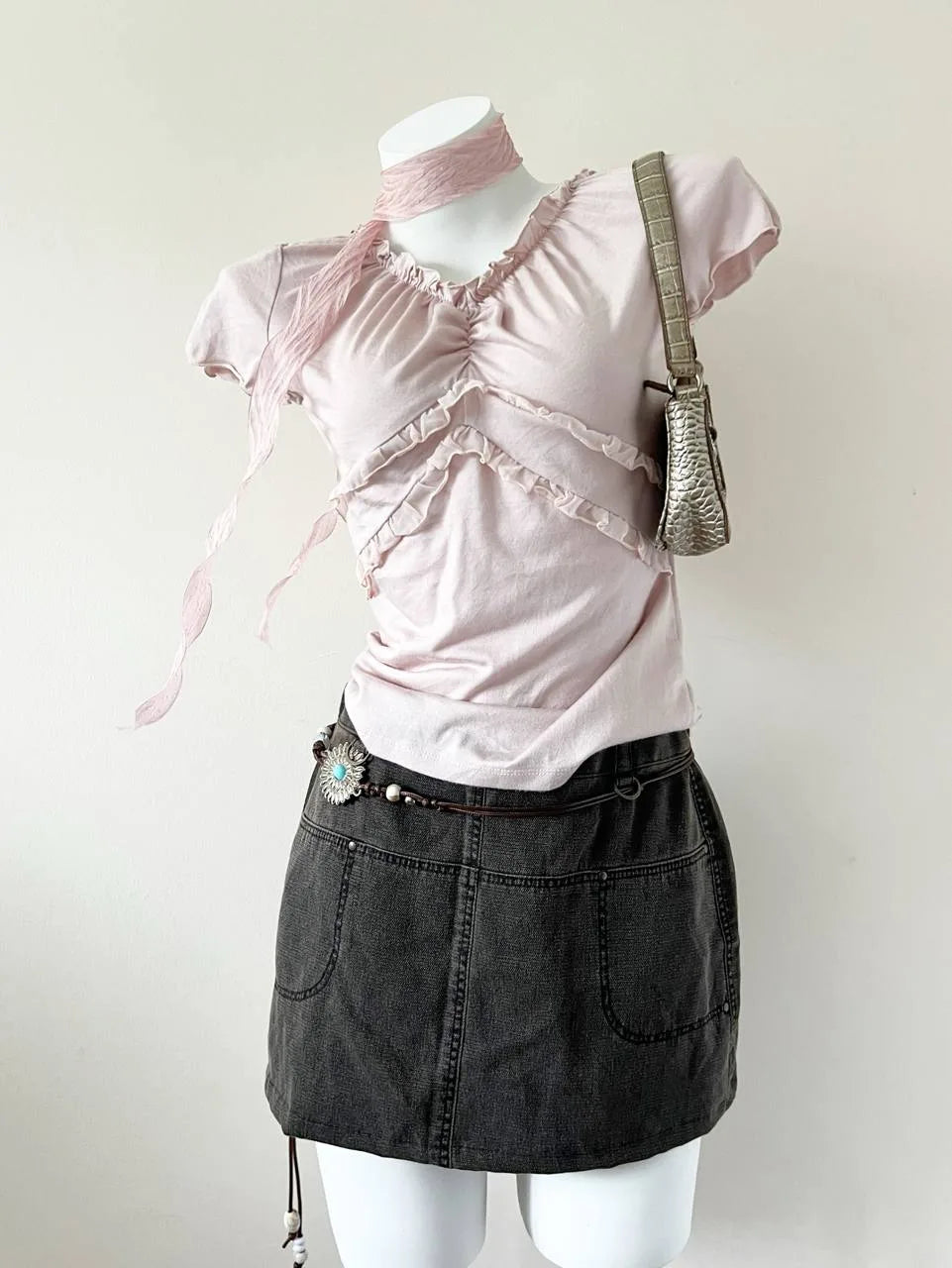 Greyish Brown Washed Cargo Mini Skirt 1