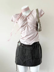Greyish Brown Washed Cargo Mini Skirt 1