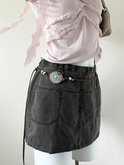 Greyish Brown Washed Cargo Mini Skirt 2