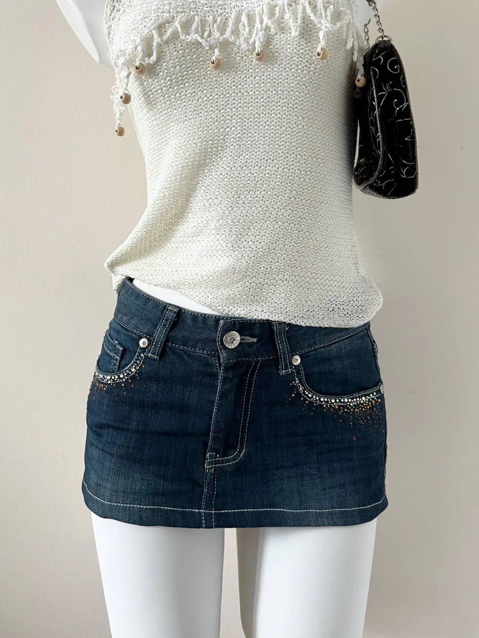 Guess Dark Denim Bejweled Mini Skirt 1