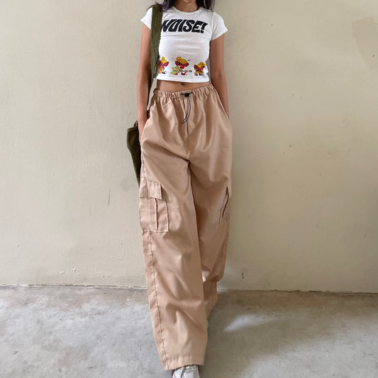 Sand Beige Cargo Parachute Pants