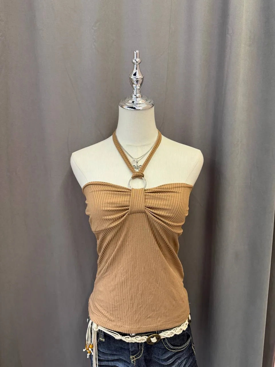 Khaki Reworked Halter (2-way) 1