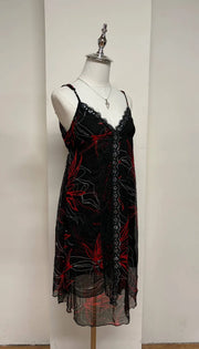 Lace Trim Black and Red Floral Dress 2