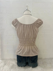 Light Beige Cinched Milkmaid Blouse 2