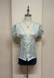 Light Blue Puff Sleeve Blouse 1