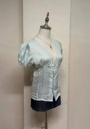 Light Blue Puff Sleeve Blouse 2