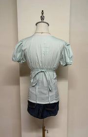 Light Blue Puff Sleeve Blouse 3