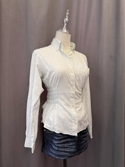 Light Blue Striped Reworked Long Sleeve Blouse 2