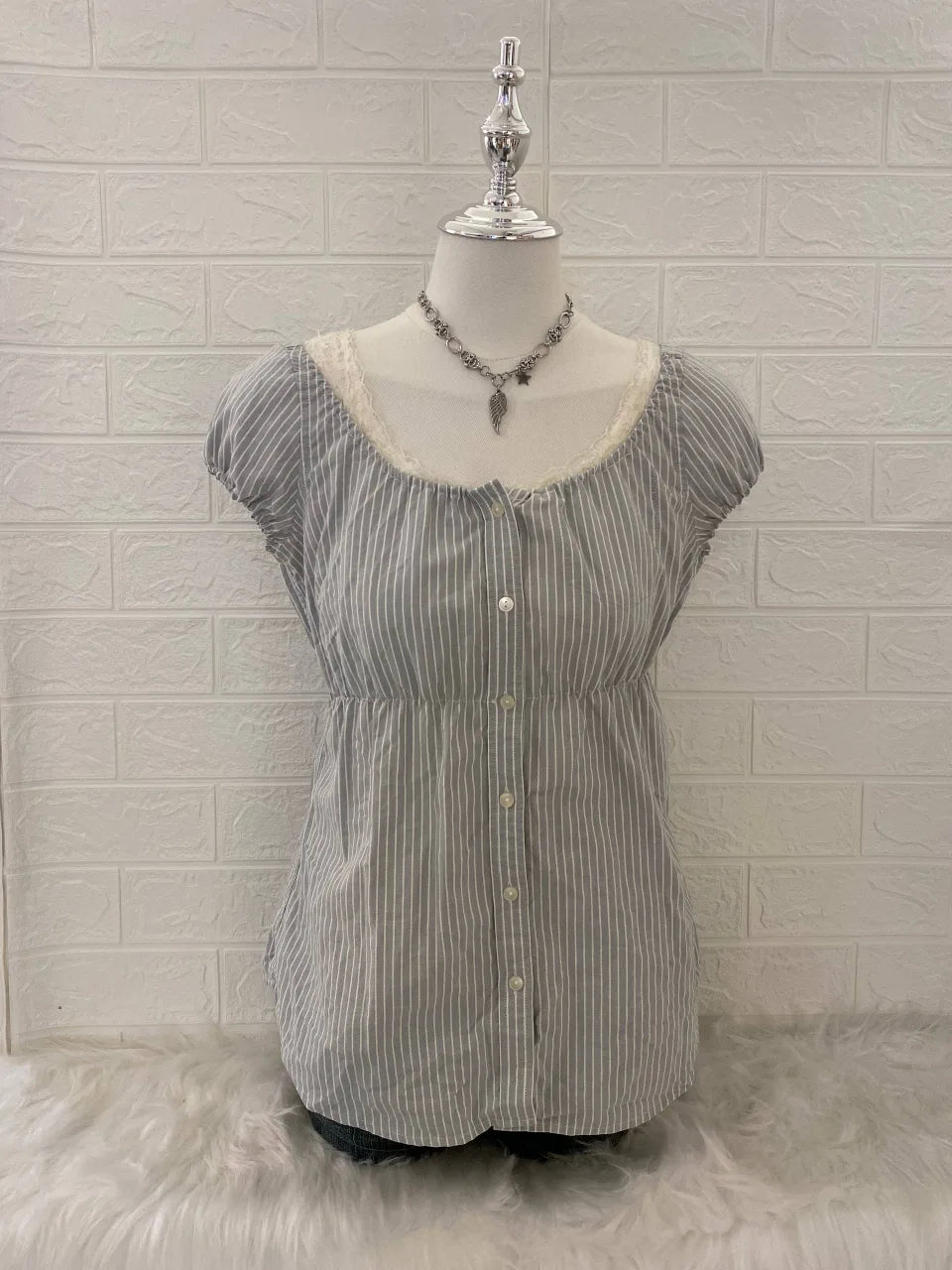 Light Grey Pinstriped Babydoll Top 1