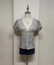 Light Grey Puff Sleeve Blouse 1