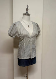 Light Grey Puff Sleeve Blouse 2