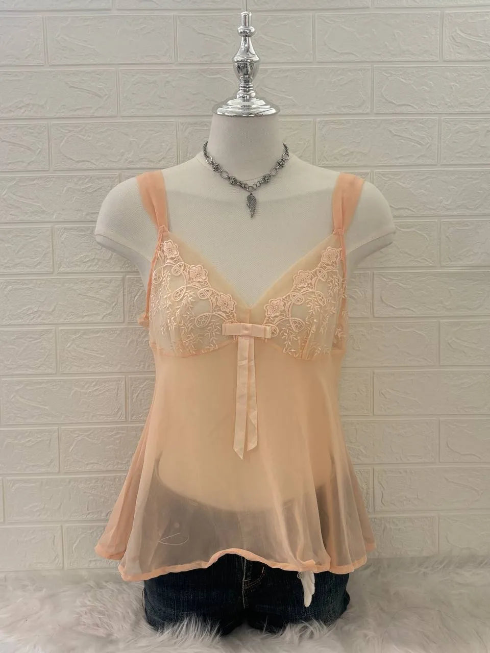 Light Orange Sheer Lace Cami 1