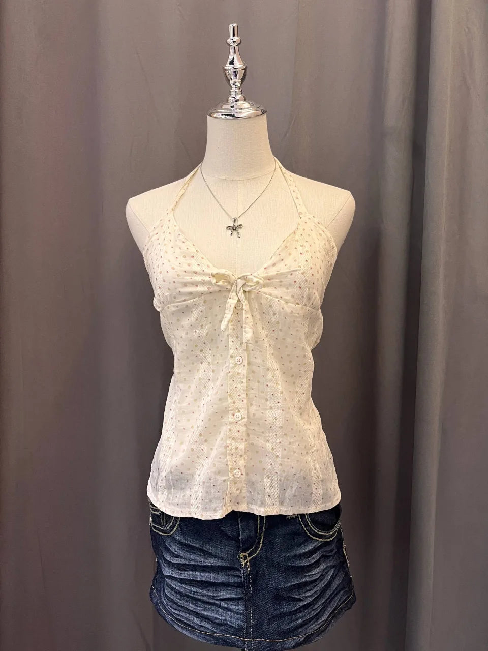 Light Polkadot Cotton Reworked Halter 1