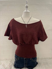 Maroon Ribbed Slouchy Off Shoulder 1