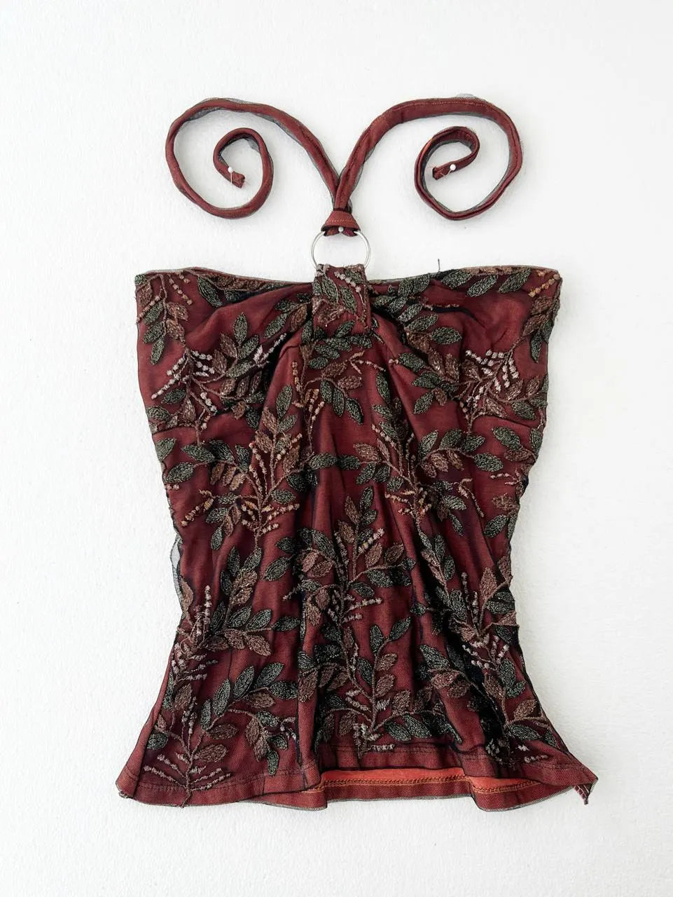Maroon with Mesh broidered Overlay Halter 1